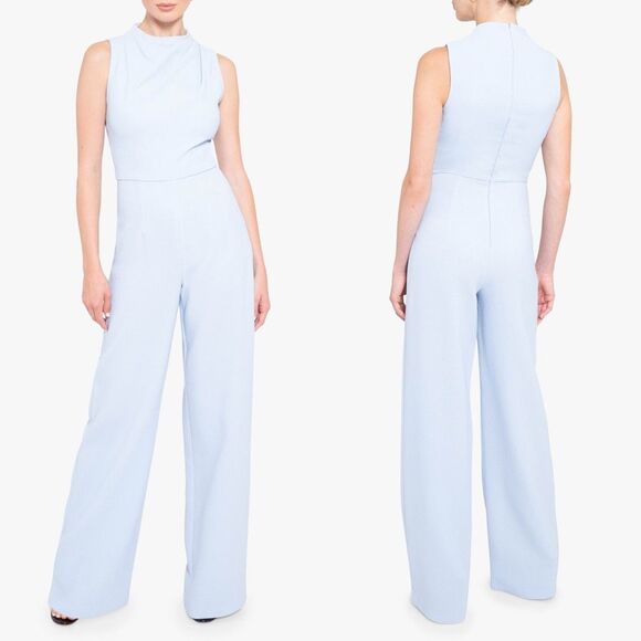 NWT Black Halo Crepe Pleated Shoulder Sleeveless Corrine Jumpsuit Maliblue Sz 0